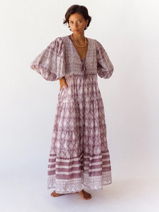 Daughters of India Dresses & Skirts - DAUGHTERS OF INDIA jasmine maxi dress lavender block print boho cotton size XL